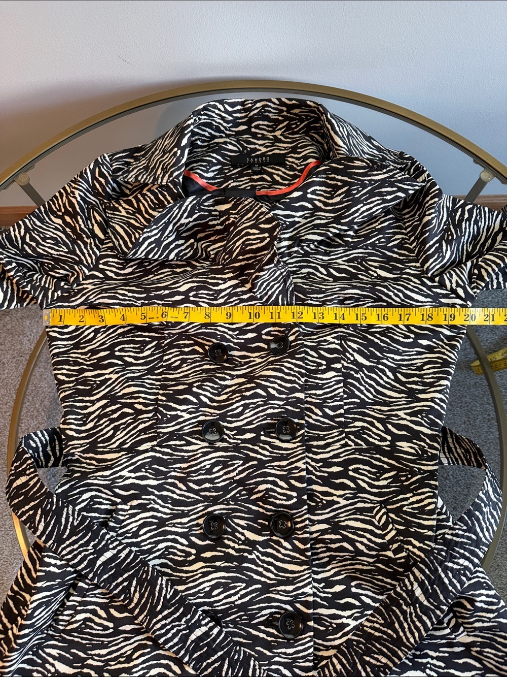 Sandro Studio Double Breasted Zebra Trench Coat Size M - Picture 11 of 16